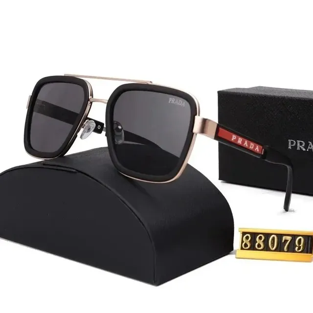 Prada Square Aviator Sunglasses Black Frame Gold Accents