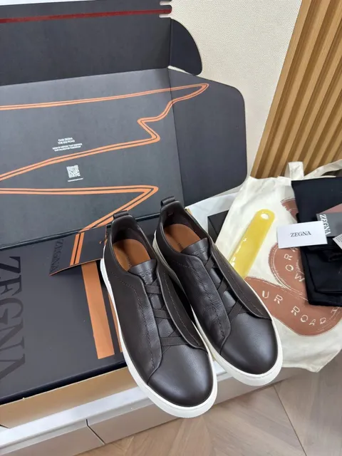 Zegna Triple Stitch Brown Leather