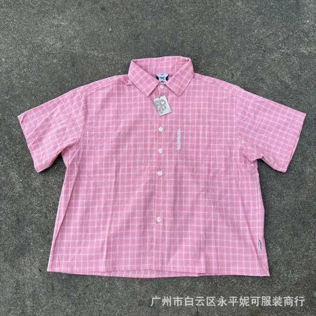 Stüssy Short-Sleeve Button-Up Shirt Pink Grid Check