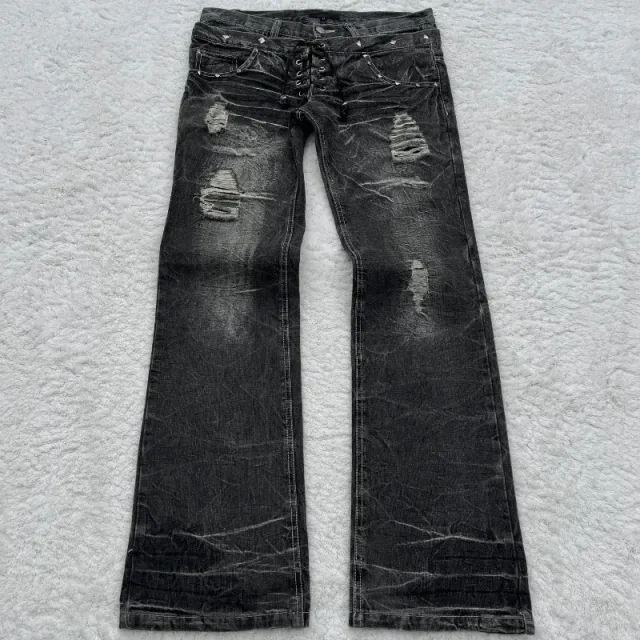 Levi's Distressed Flare Jeans Lace-Up Waist, Ripped Detail