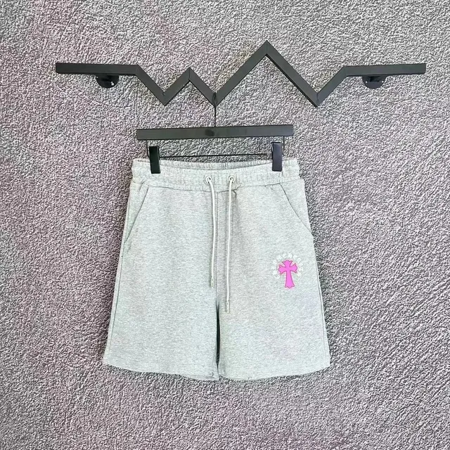 Chrome Hearts Logo Shorts Heather Grey with Pink Cross