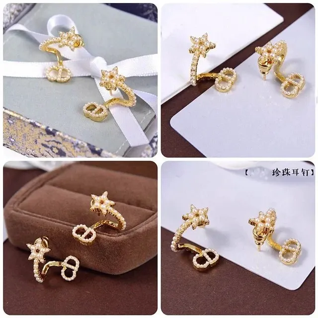 Dior C-Shape Pearl Earrings Star and CD Motif