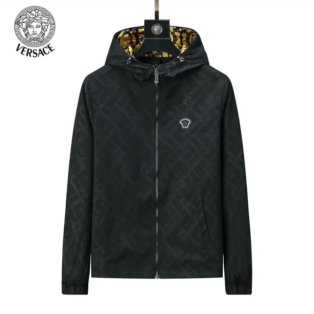 Versace Logo-Print Hooded Jacket Monogram All-Over Print