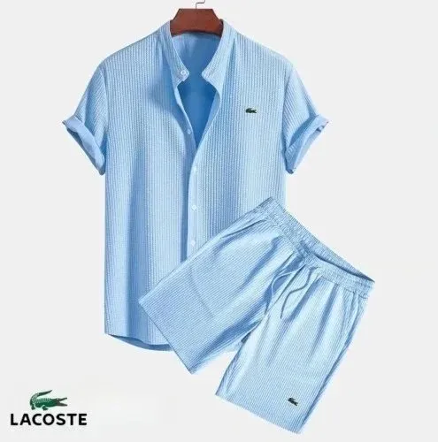 Lacoste立领短袖短裤 浅蓝