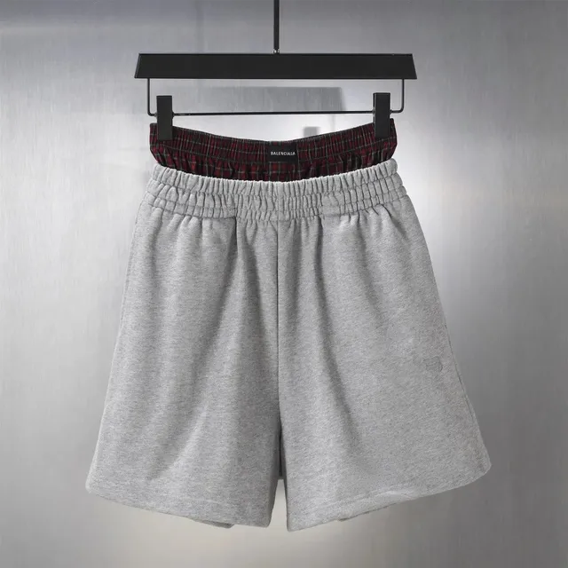 Balenciaga Shorts Heather Grey with Plaid Waistband