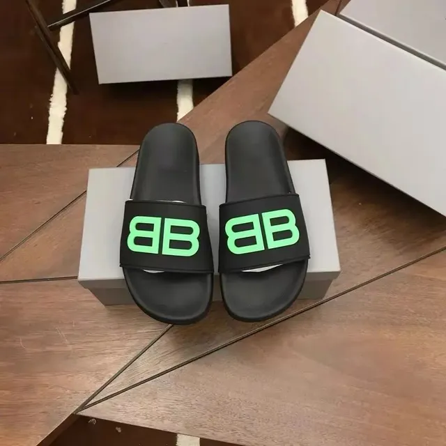 Balenciaga BB Slide Black with Neon Green Logo