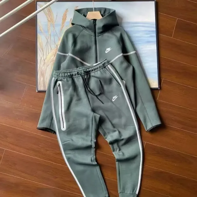 Nike Tech Fleece Hoodie and Joggers Olive Grey
