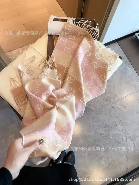 Gucci GG Logo Scarf Gradient Pink Beige