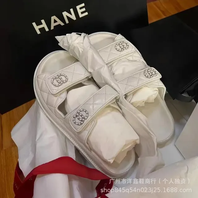 Chanel Quilted Slide Sandal Crystal CC Logo
