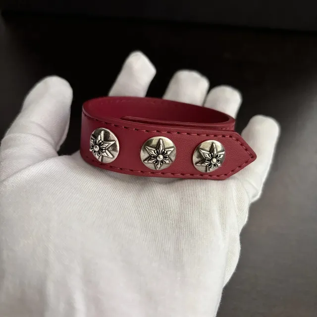 Chrome Hearts Three Stud Leather Bracelet Star Motif