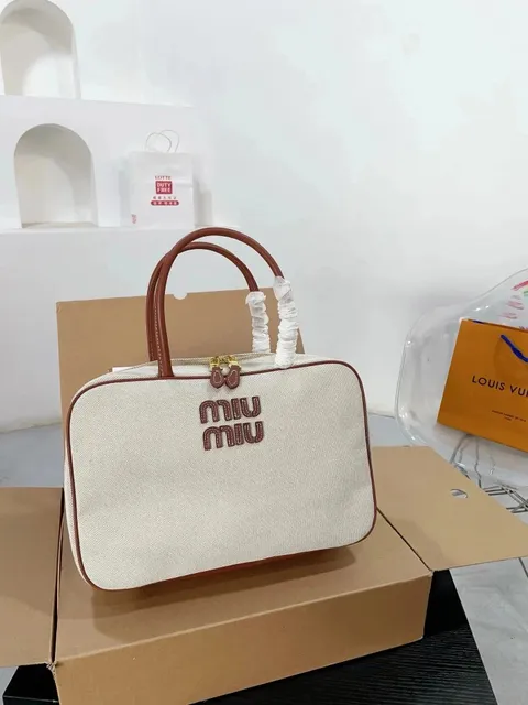 Miu Miu Mini Bowling Bag Canvas with Leather Trim