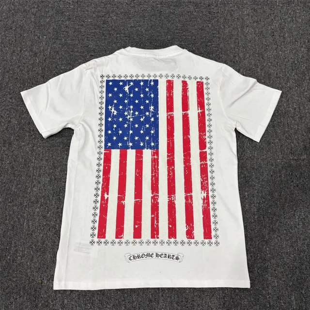 Chrome Hearts Flag Graphic Tee Distressed American Flag