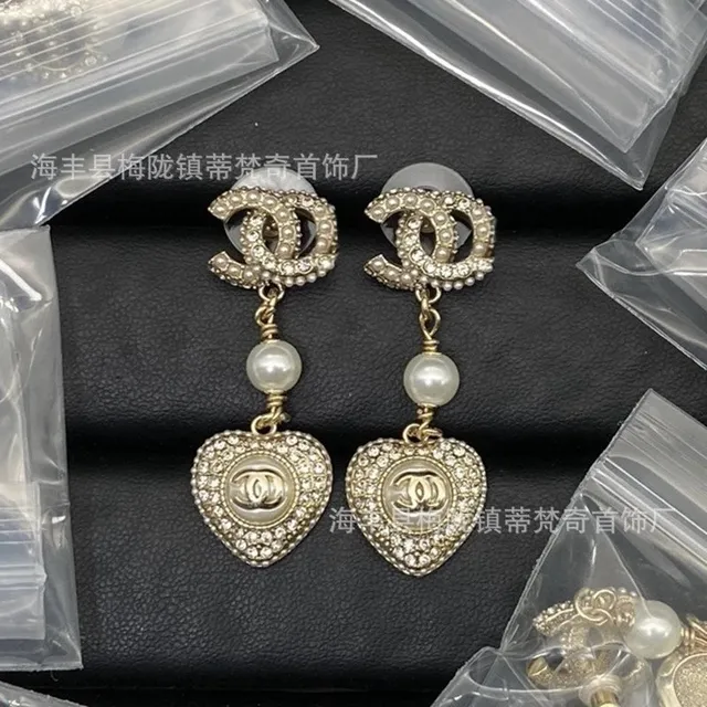 Chanel CC Heart Drop Earrings Pearl and Crystal
