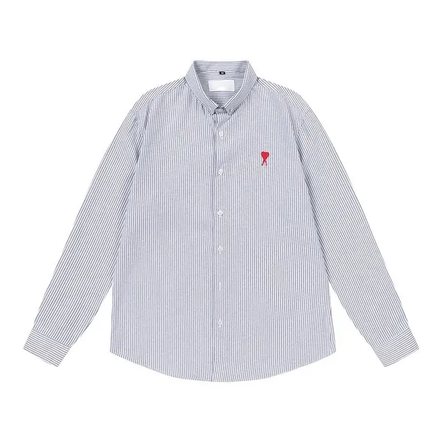 Amiri Striped Button-Up Shirt Red Heart Logo