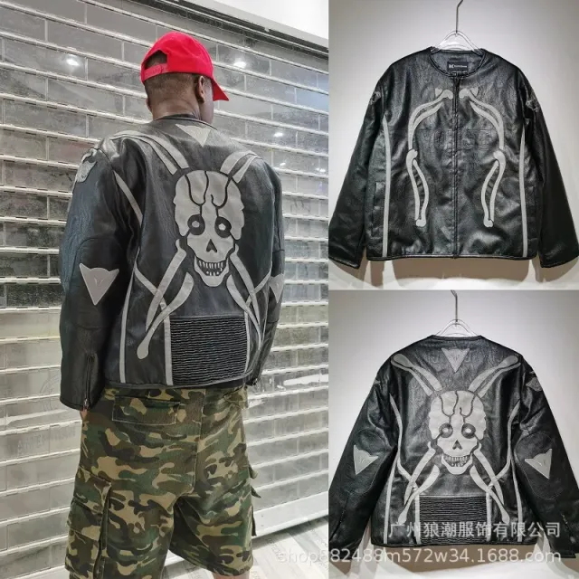 Chrome Hearts Leather Jacket Skull and Crossbones Print