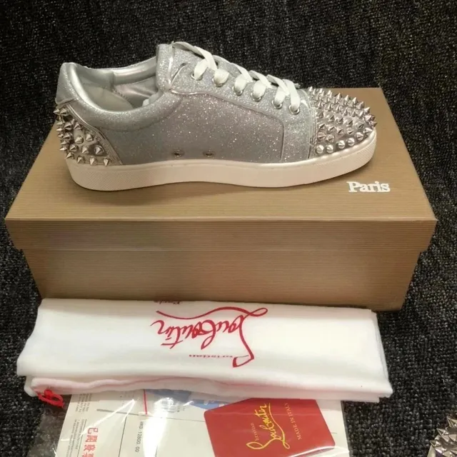Christian Louboutin Louis Junior Spikes Glitter Silver