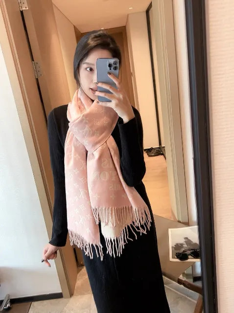 Louis Vuitton Monogram Shawl Pale Pink with Gold Monogram