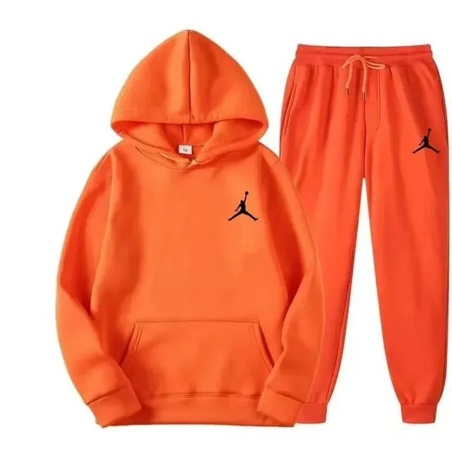 Jordan Hoodie and Joggers Set Orange Jumpman Logo
