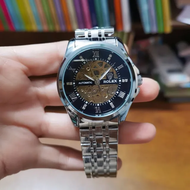 Rolex Automatic Skeleton Watch Diamond Hour Markers