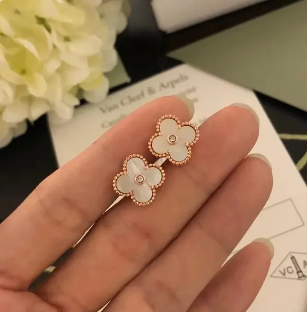 Van Cleef & Arpels Alhambra Earrings Mother-of-Pearl with Diamond