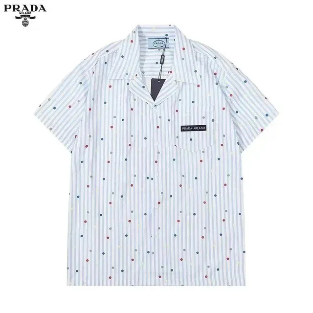 Prada Short-Sleeve Shirt Striped with Polka Dots