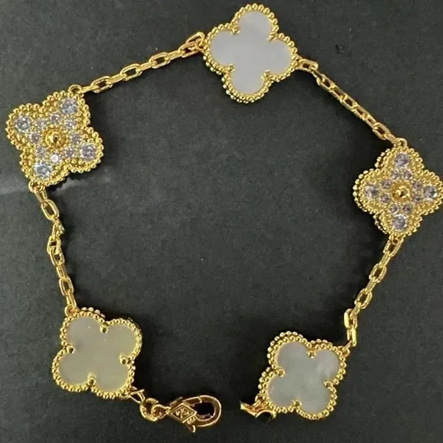Van Cleef & Arpels Alhambra Bracelet Five Motifs with Diamonds and Mother-of-Pearl