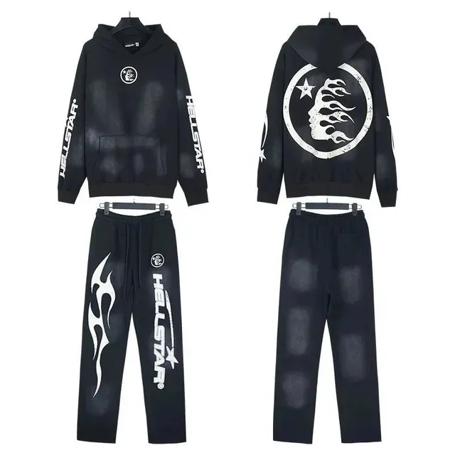 Hellstar Hoodie and Joggers Set Flame Logo Print