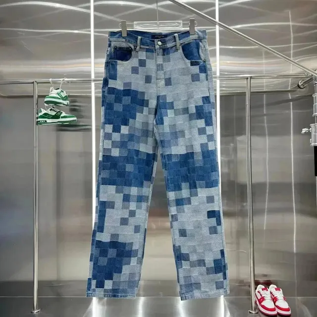 Louis Vuitton Patchwork Denim Trousers Pixelated Check