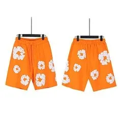 Floral Print Shorts Orange with White Floral Pattern