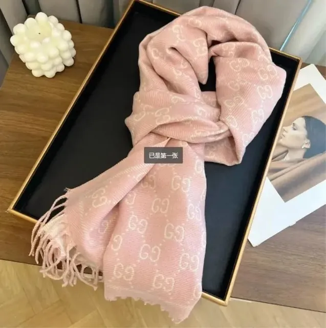 Gucci GG Logo Scarf Pink with Beige GG Monogram