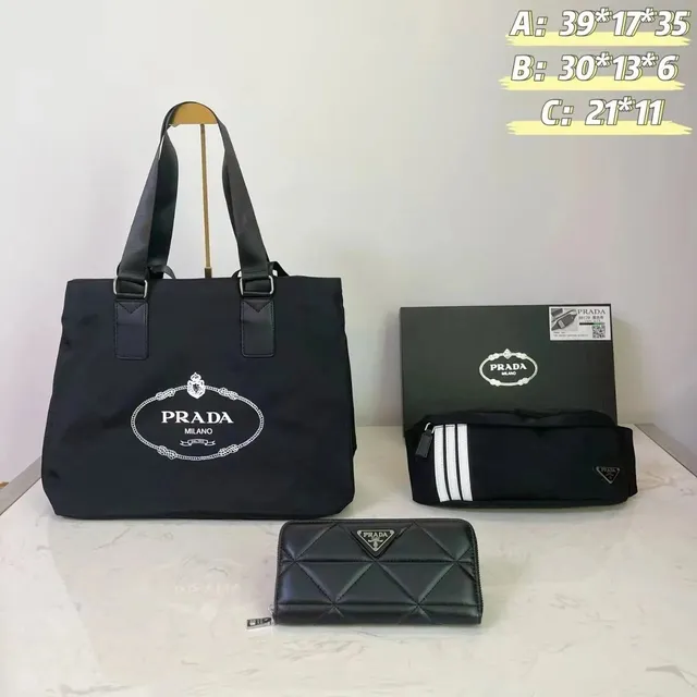 Prada Tote & Accessories Set Logo Print & Quilted