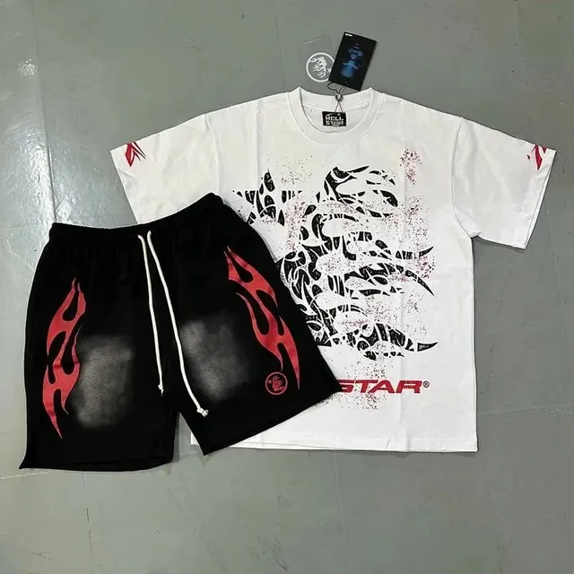 Hellstar Flame Graphic Tee and Shorts Set Flame Print