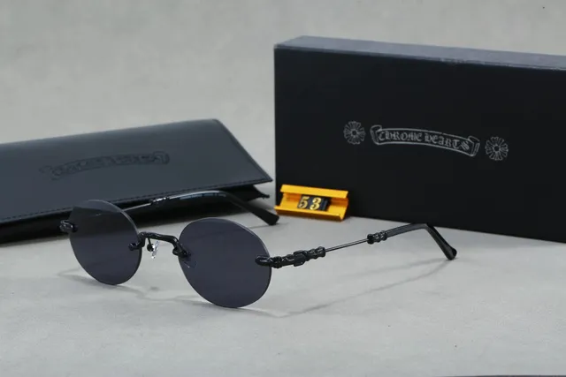 Rimless Round Sunglasses Chrome Hearts Logo Temples
