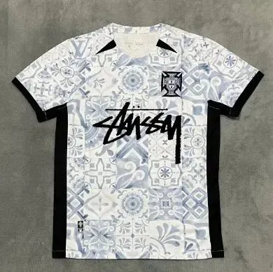 Stüssy × Off-White Short-Sleeve Jersey Tile Print with Signature Logo