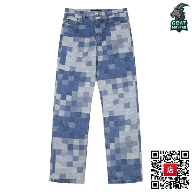 Pixel Patchwork Jeans Checkerboard Denim