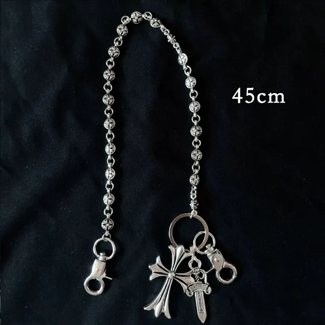 Chrome Hearts Cross & Sword Keychain Silver Chain with Floral Links