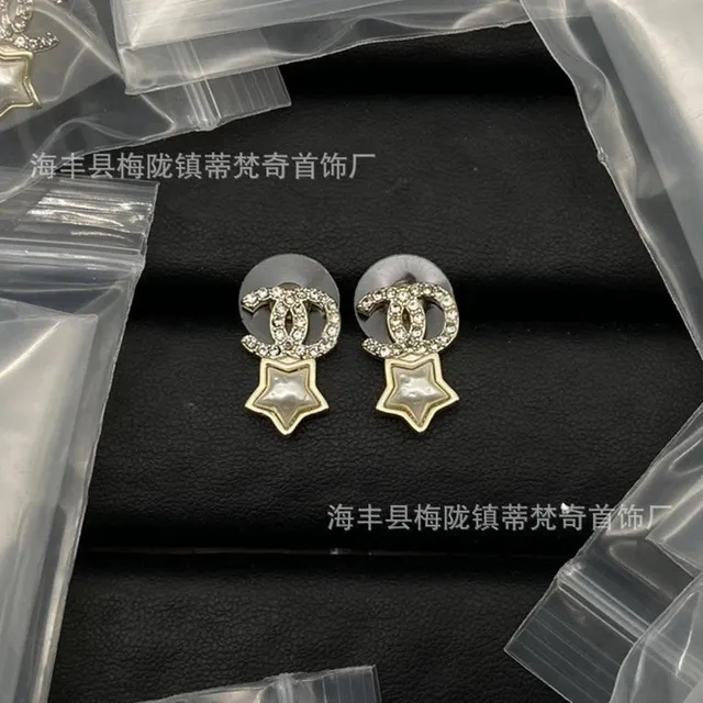 Chanel CC Star Earrings Crystal and Pearl Star