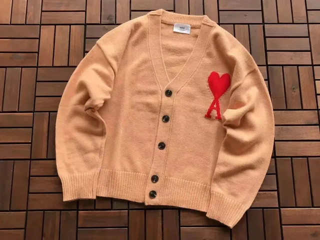 AMI Paris V-Neck Cardigan Heart Logo
