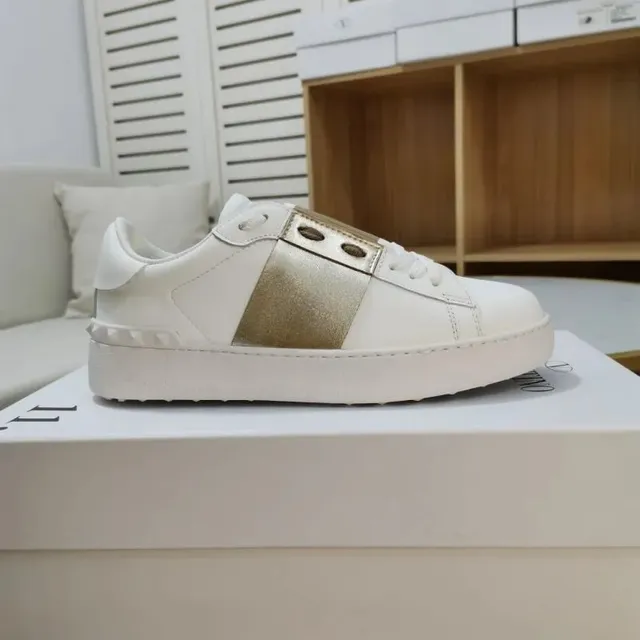 Valentino Rockstud Low White with Gold Studs