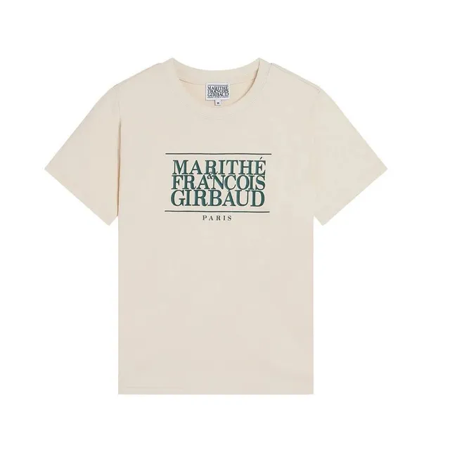 Logo T-Shirt Cream with Green Print
