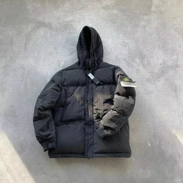 Stone Island Puffer Jacket Distressed Black
