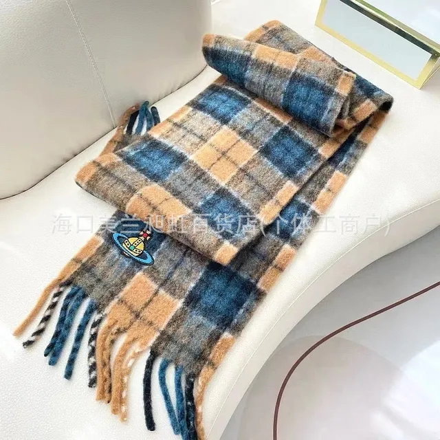 Embroidered mohair scarf in earthy yellow