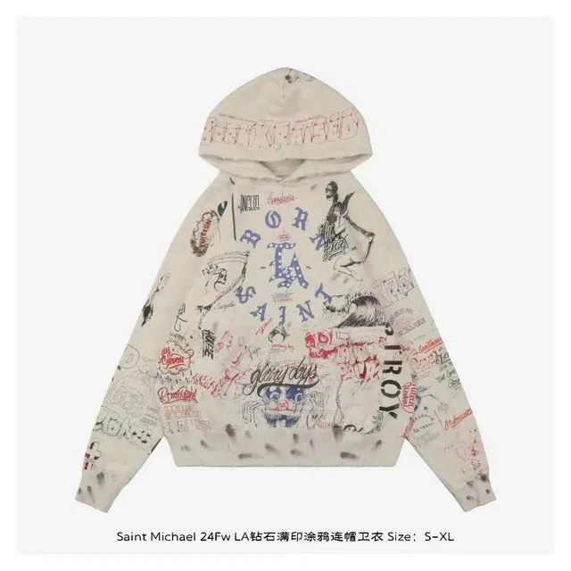 Saint Michael Diamond Print Hooded Sweatshirt LA Graffiti
