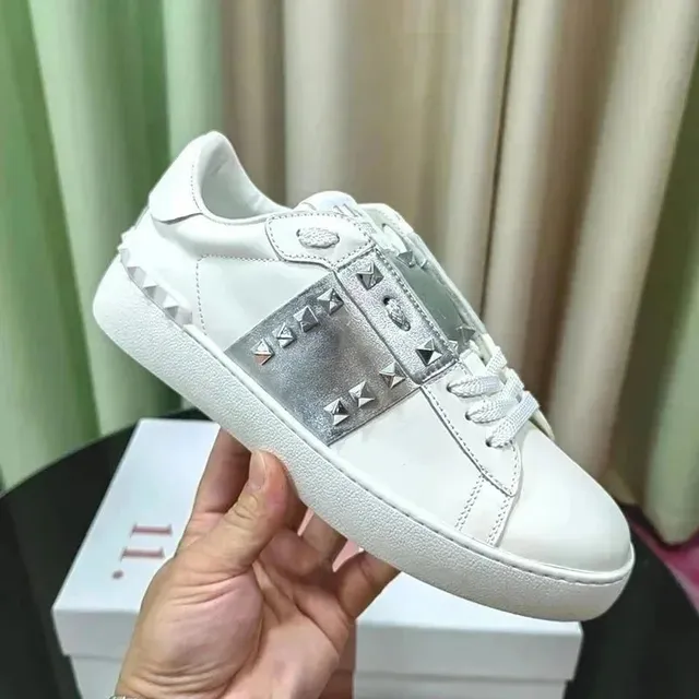 Valentino Rockstud Sneaker White with Silver Studs