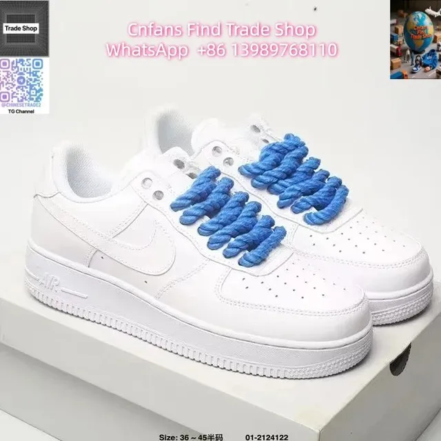 Nike Air Force 1 Low Triple White with Blue Rope Laces
