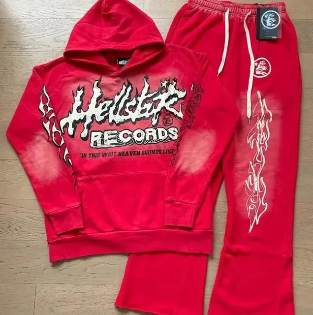 Hoodie and Joggers Set Hellstar Records Flame Print