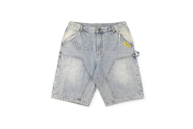 Corteiz Denim Shorts Crystal-Embellished