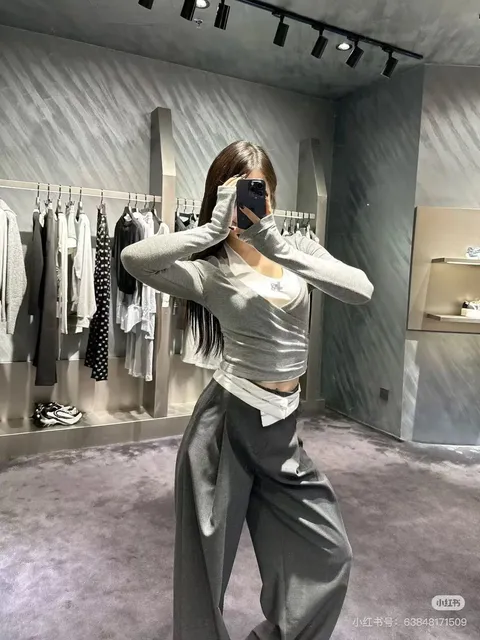 Long-Sleeve Wrap Top Cropped Wrap Front