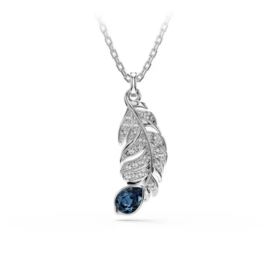 Platinum feather necklace with blue diamonds
