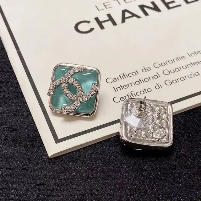Chanel CC Logo Stud Earring Resin and Crystal